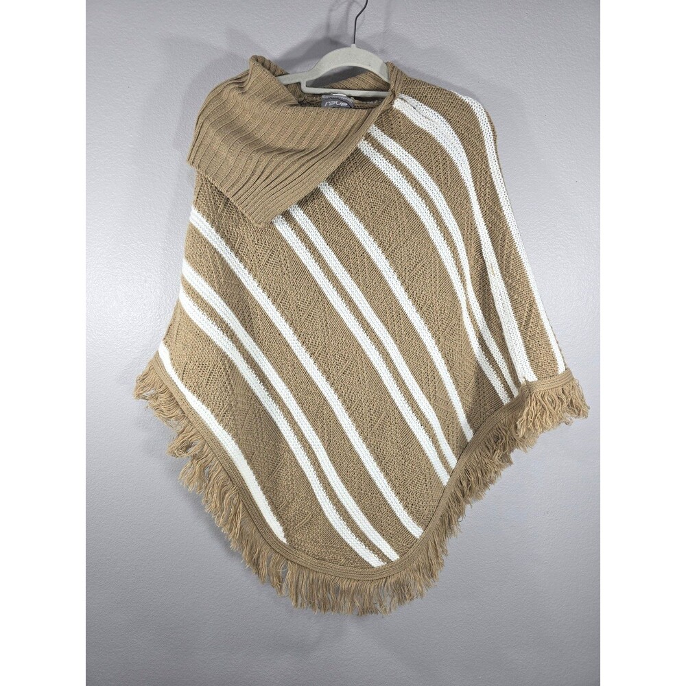 Rave Women's Tan White Striped Wrap Poncho One Size Fits All Y2K Vintage boho BB
